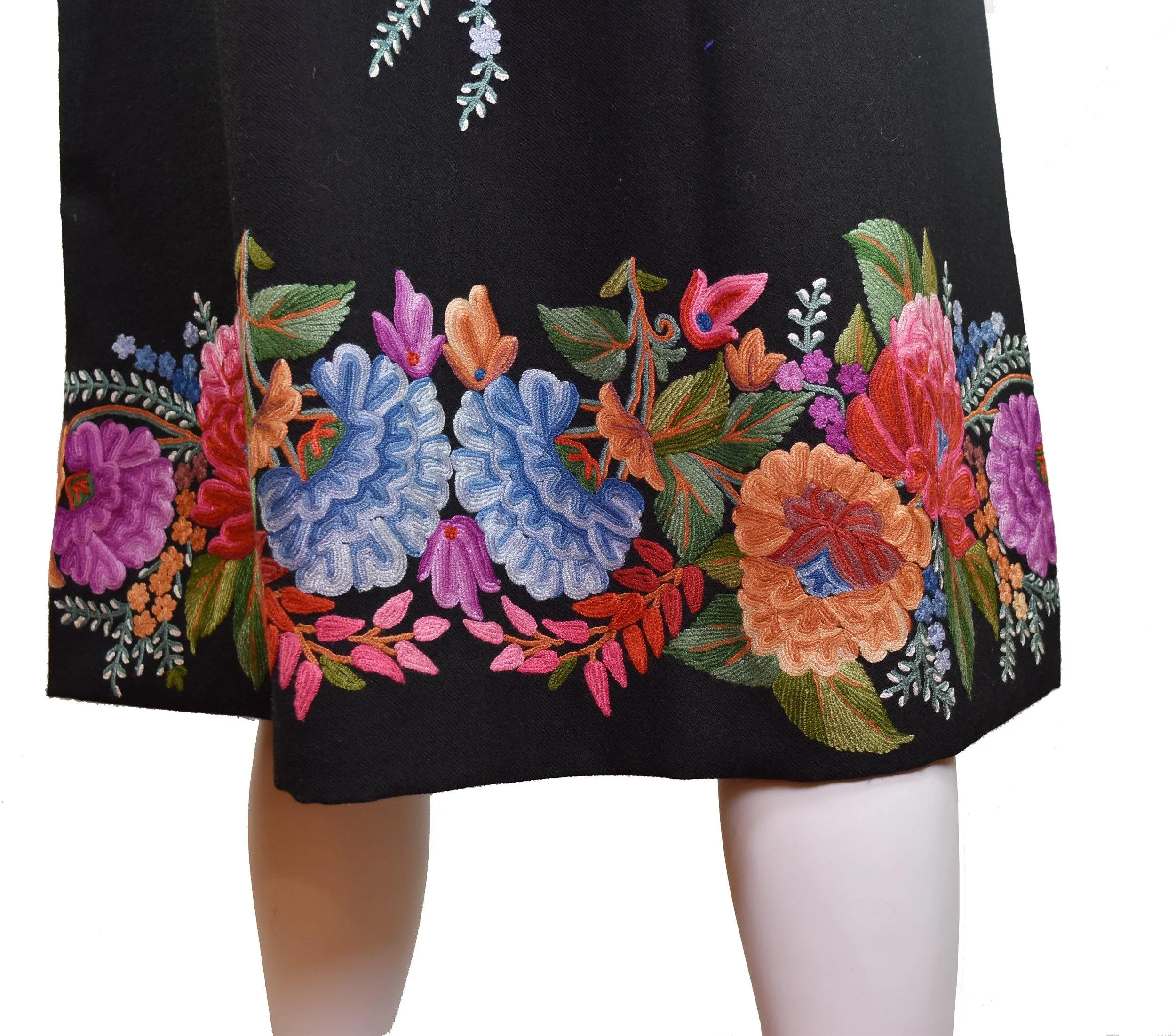 Vesta Floral Cashmere Jacket Dinner Black Evening Dress Coat Hand Embroidered Kashmir