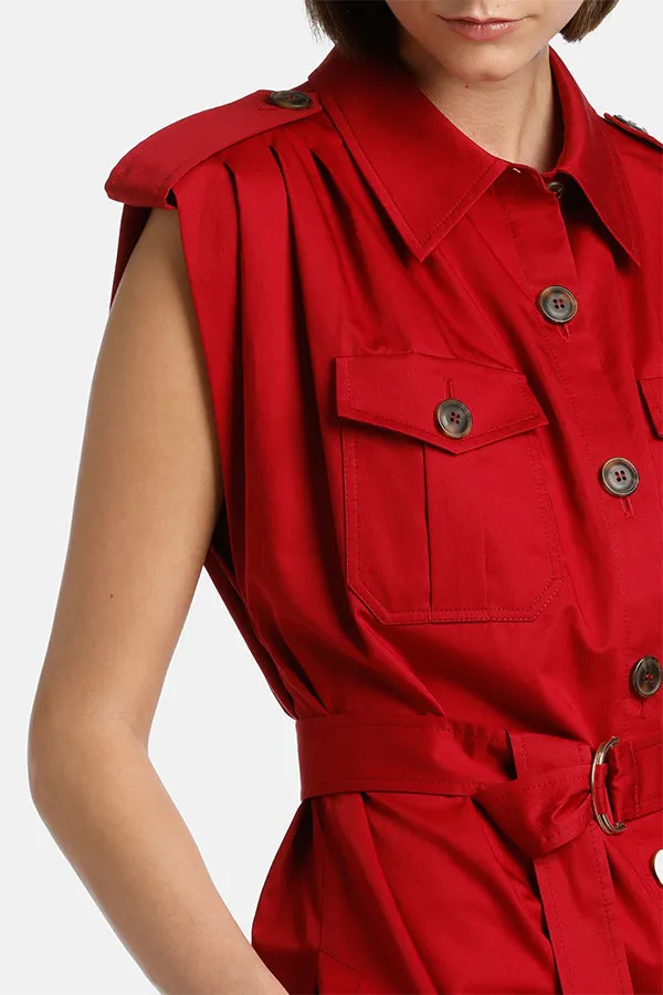 VETTURINO RED SLEEVELESS SAFARI JACKET