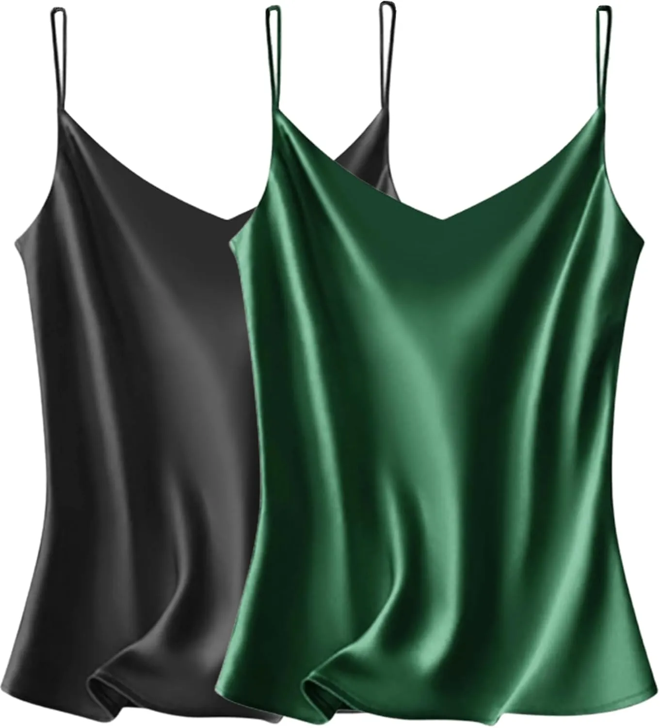 VIDUSSA Sexy Tank Tops Womens Satin Cami Top Pack V Neck Camisole Spaghetti Strap Tank Loose Sleeveless Blouses