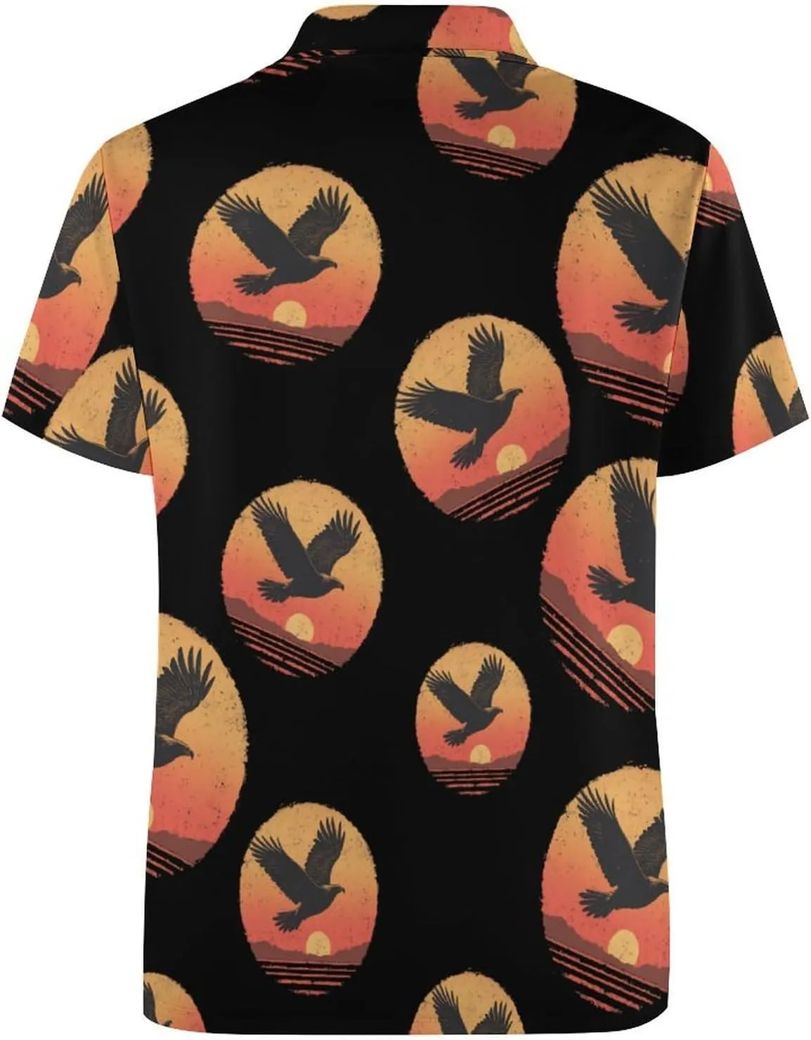 Vintage Eagle Sunset Polo Button Down Shirts for Men Short Sleeve Muscle Golf T Shirt