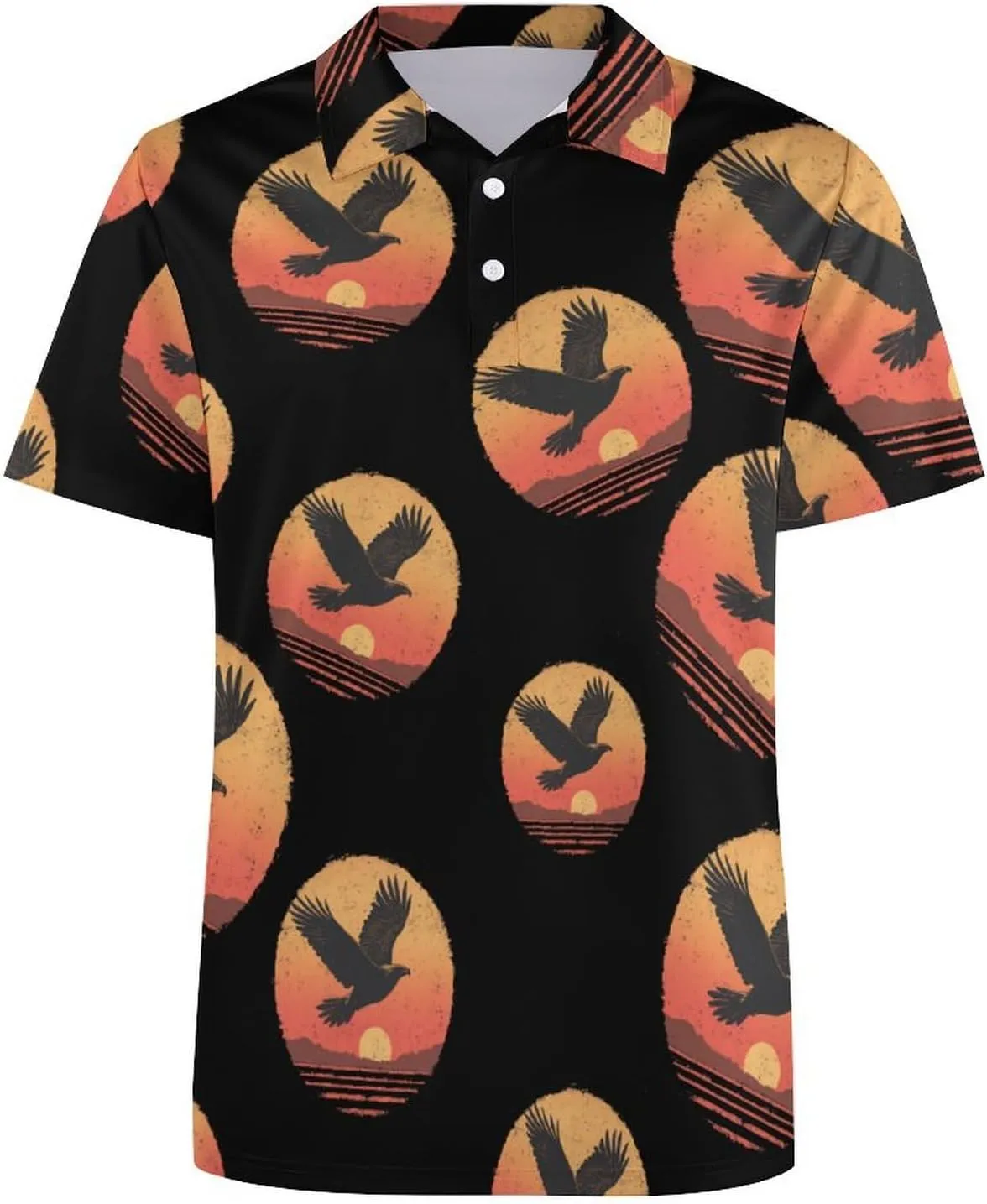 Vintage Eagle Sunset Polo Button Down Shirts for Men Short Sleeve Muscle Golf T Shirt