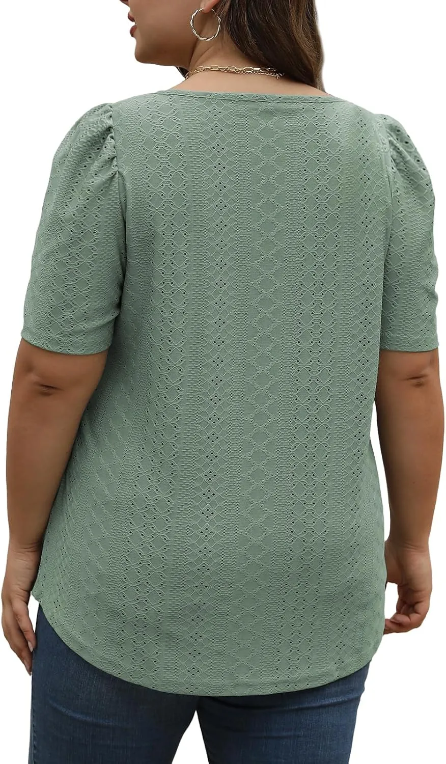 VISLILY Womens-Plus-Size-Summer-Tops Square Neck T Shirts Puff Short Sleeve Blouses Eyelet Tunics XL-5XL