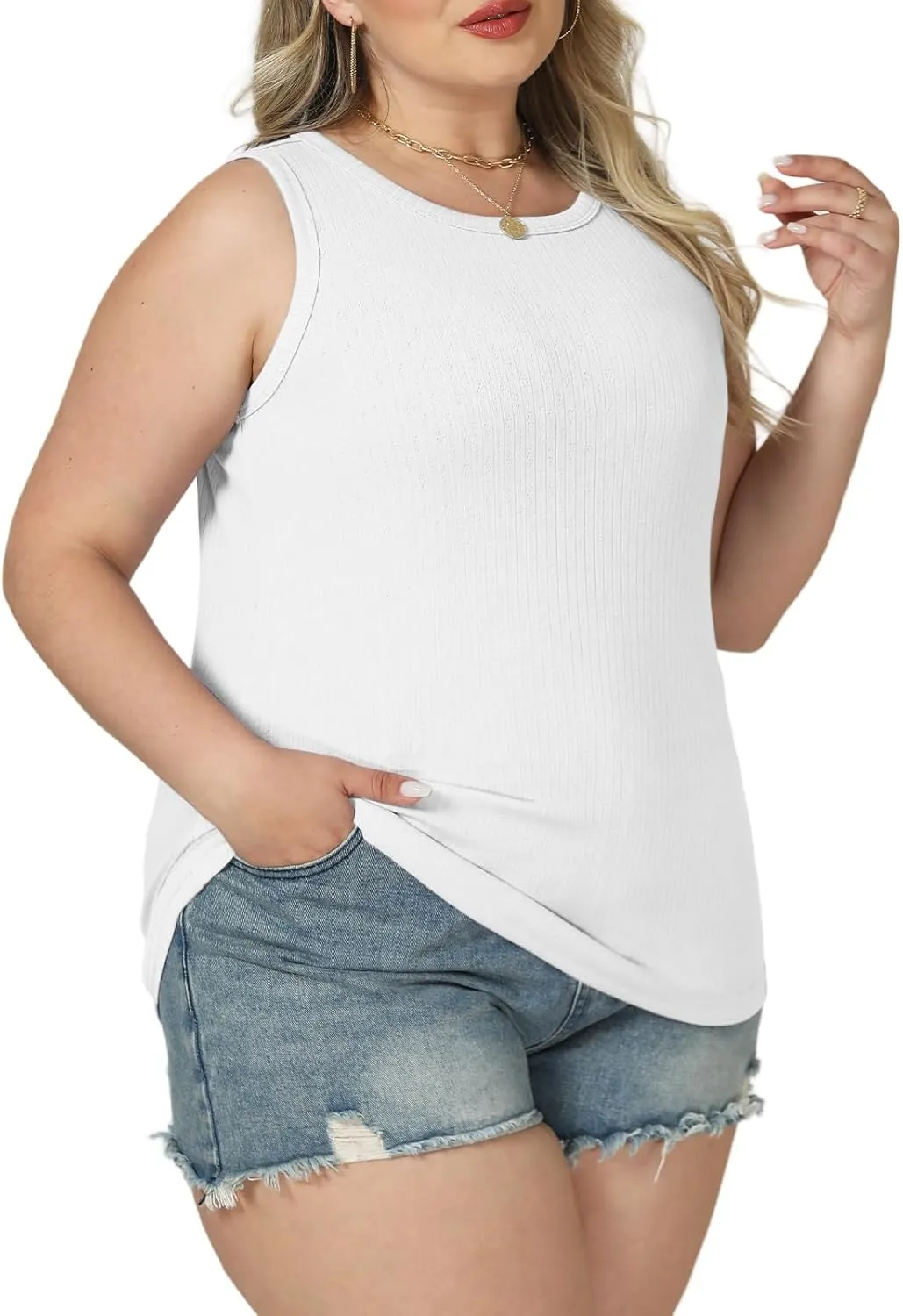 VISLILY Womens-Plus-Size-Tank-Tops 2025 Summer Crew Neck Sleeveless Shirts Casual Ribbed Racerback Blouses XL-5XL