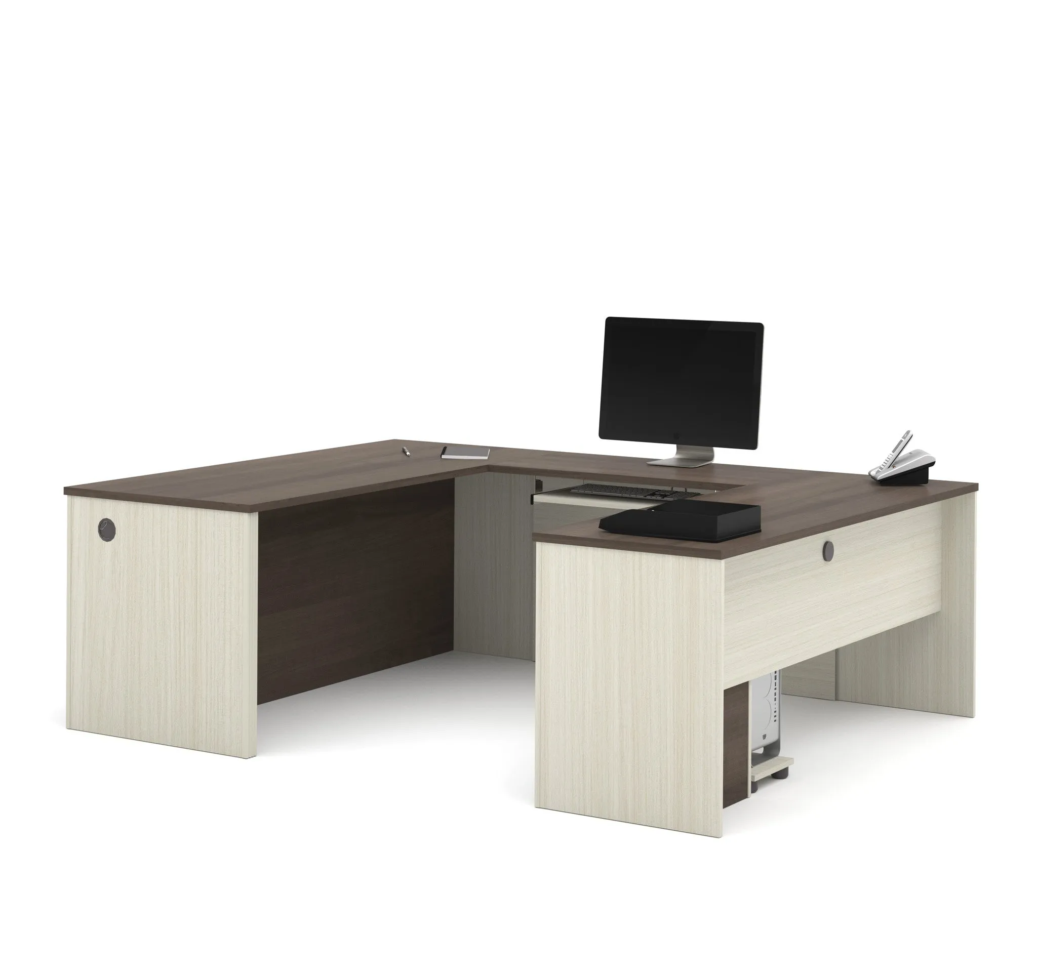 White Chocolate & Antigua Modern U-shaped Desk