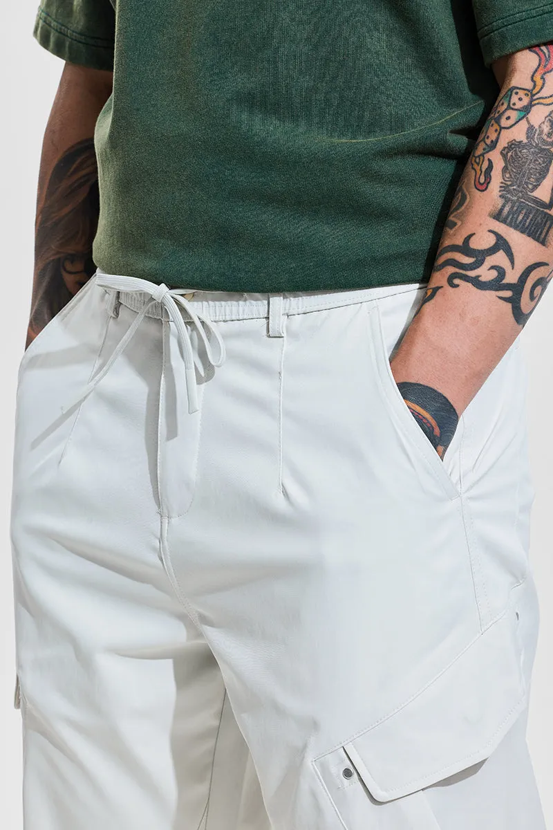 White Mid Rise Relaxed Fit Cargo Pants