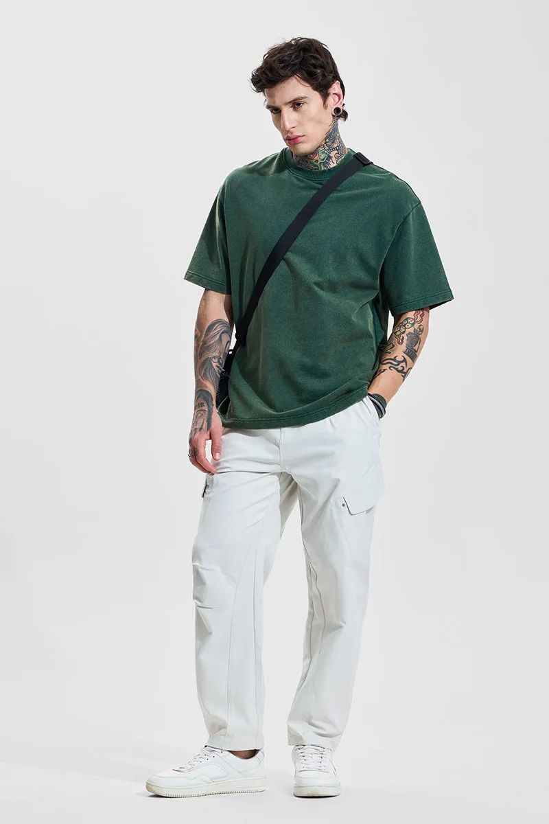 White Mid Rise Relaxed Fit Cargo Pants