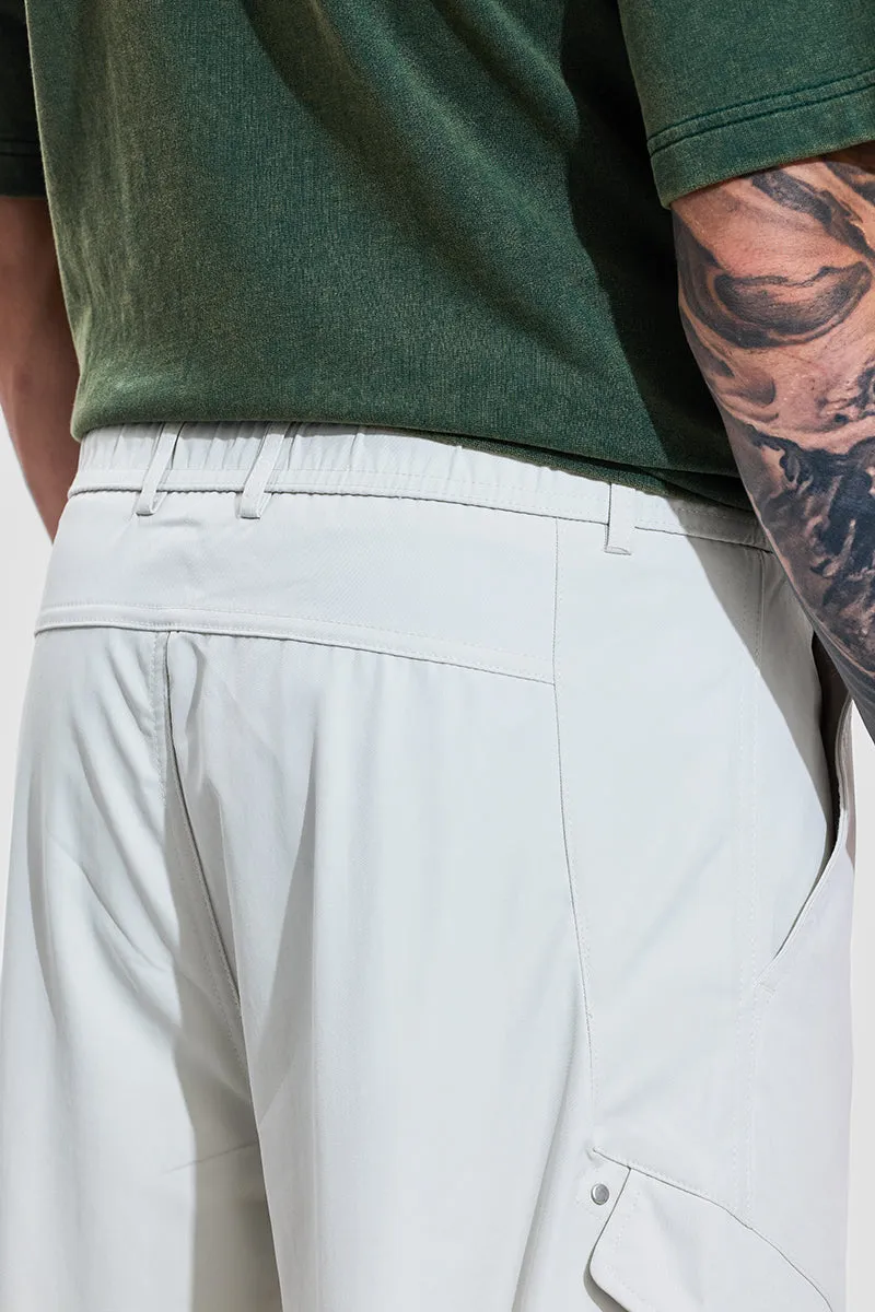 White Mid Rise Relaxed Fit Cargo Pants