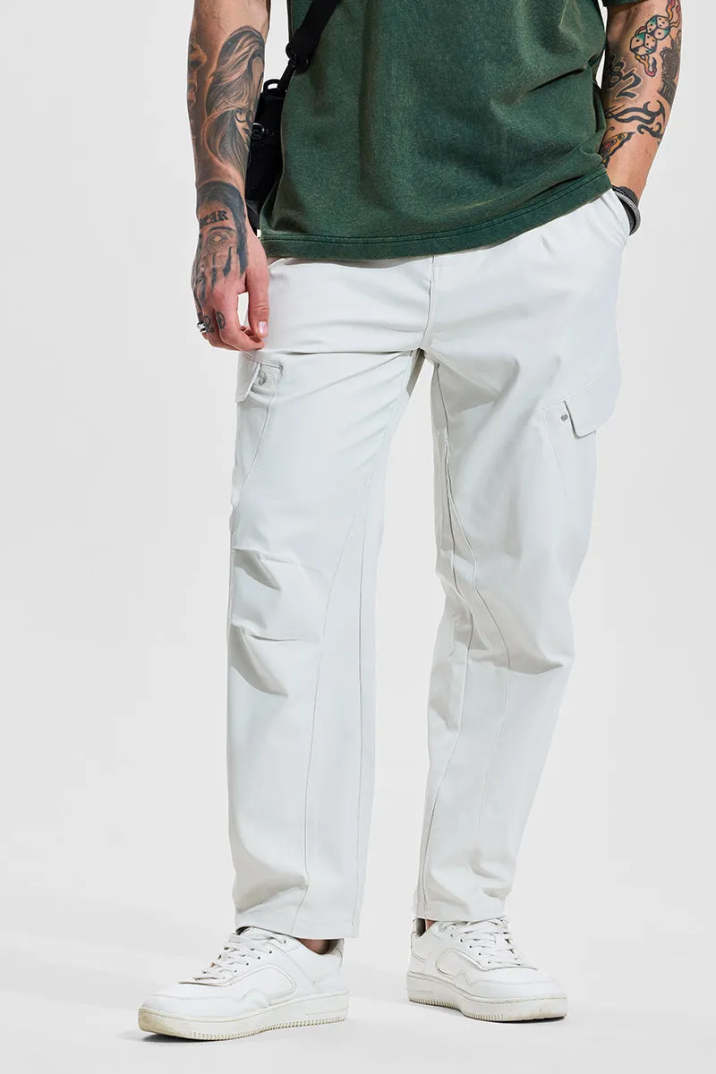 White Mid Rise Relaxed Fit Cargo Pants