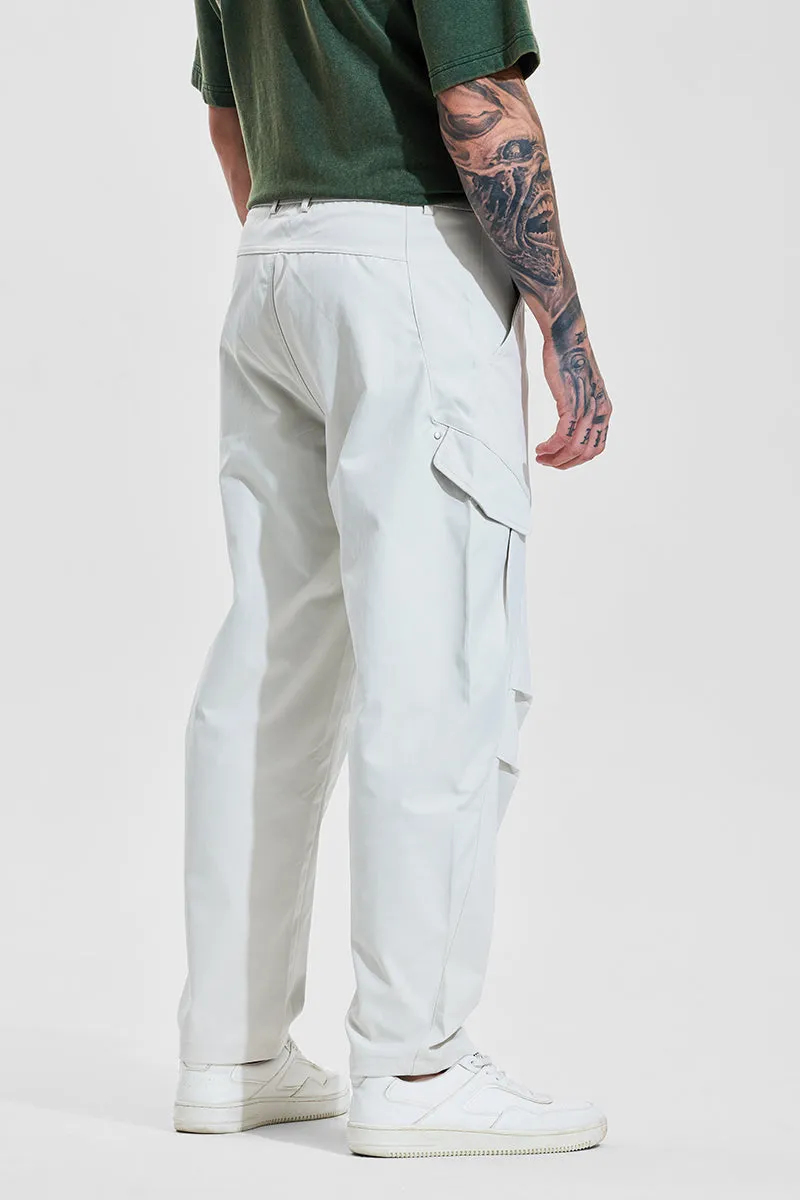 White Mid Rise Relaxed Fit Cargo Pants