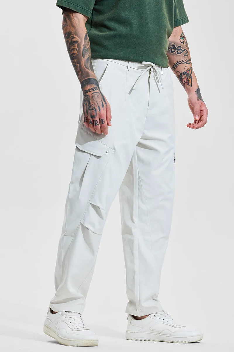 White Mid Rise Relaxed Fit Cargo Pants