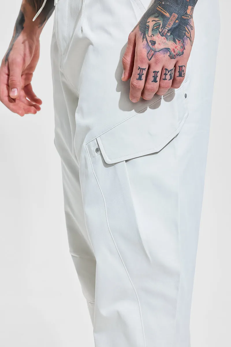 White Mid Rise Relaxed Fit Cargo Pants