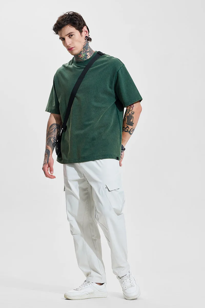 White Mid Rise Relaxed Fit Cargo Pants