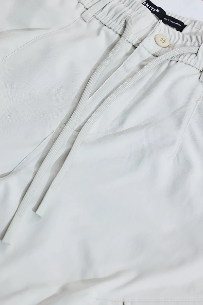 White Mid Rise Relaxed Fit Cargo Pants