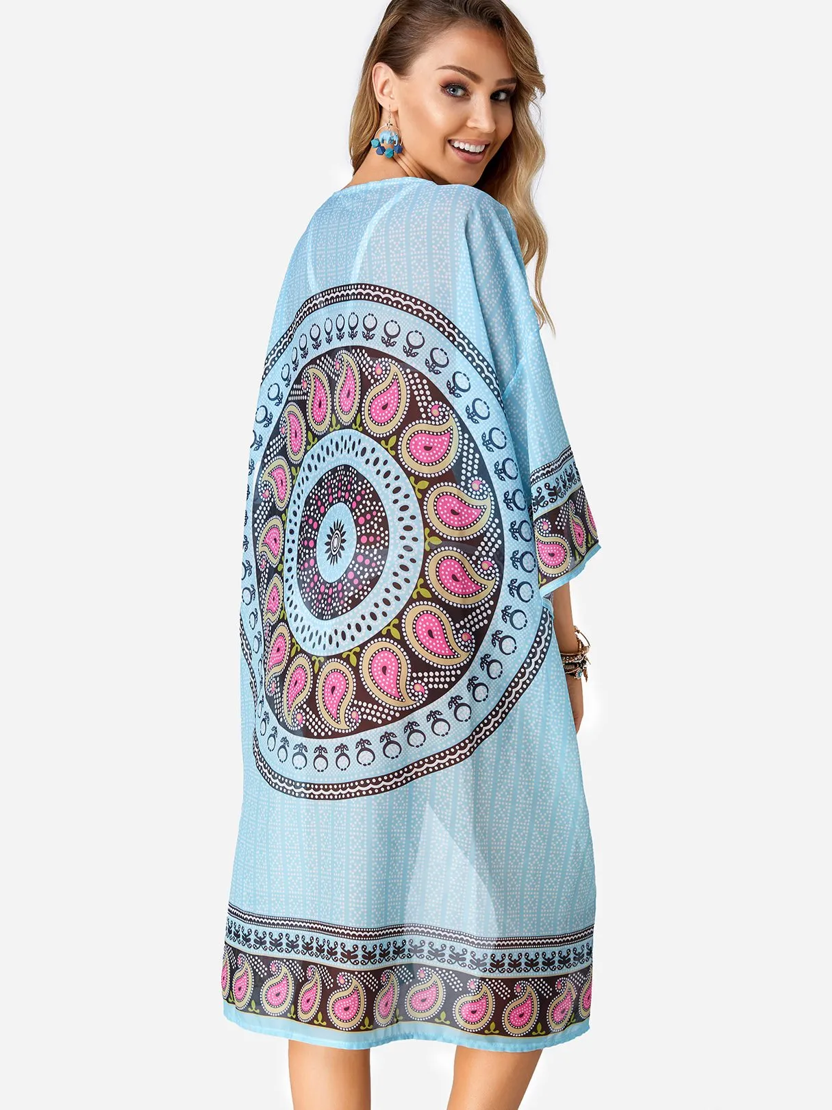 Wholesale Blue Half Sleeve Floral Print Beach Top