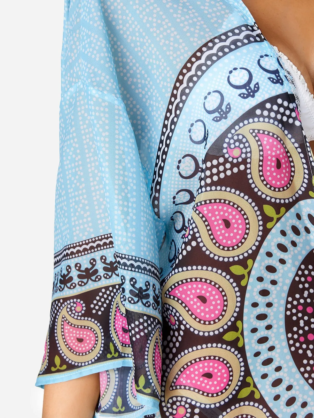 Wholesale Blue Half Sleeve Floral Print Beach Top