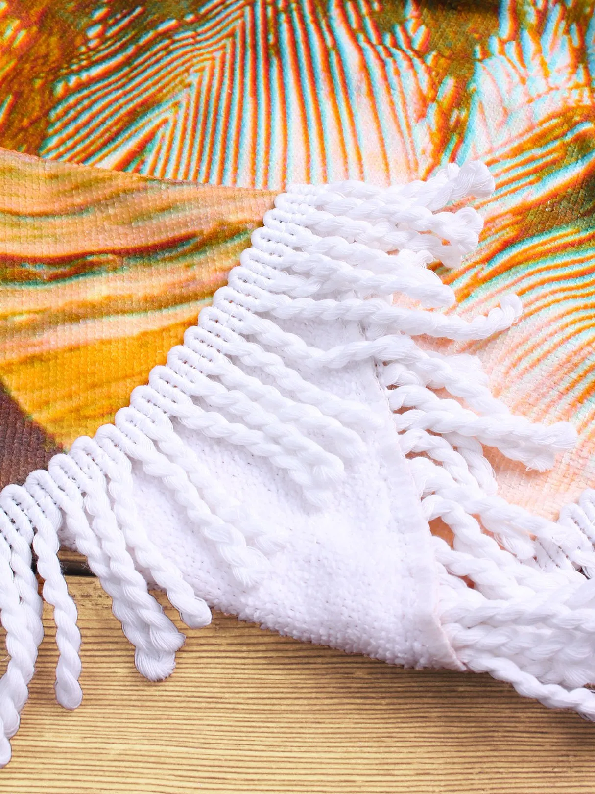 Wholesale Round Sunset Print Pattern Tessels Hem Beach Towel