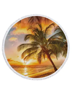 Wholesale Round Sunset Print Pattern Tessels Hem Beach Towel