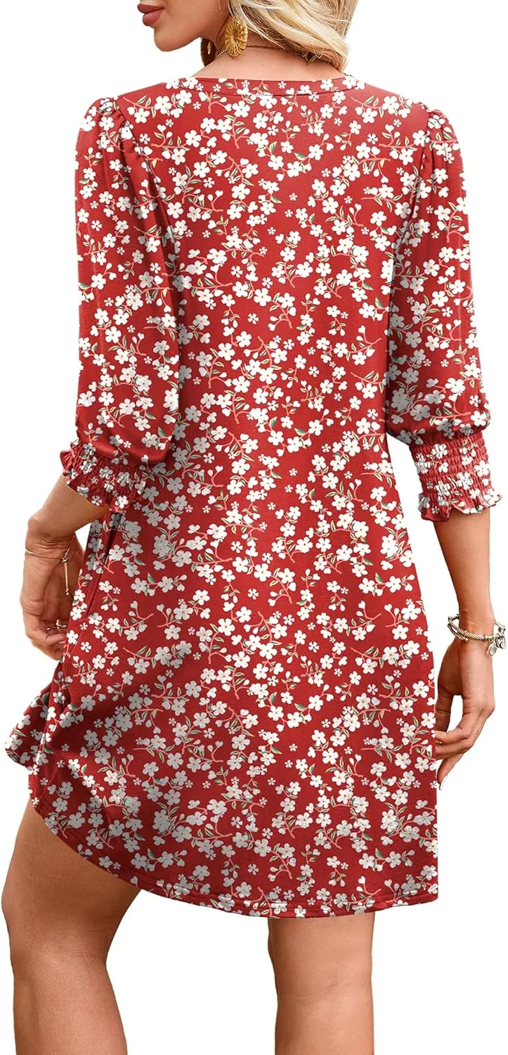 WIHOLL Women's Summer Dresses 3/4 Puff Sleeve Casual Sundress Dress with Pockets Beach Vacation 2025 Fashion