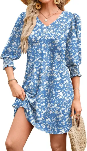 WIHOLL Women's Summer Dresses 3/4 Puff Sleeve Casual Sundress Dress with Pockets Beach Vacation 2025 Fashion