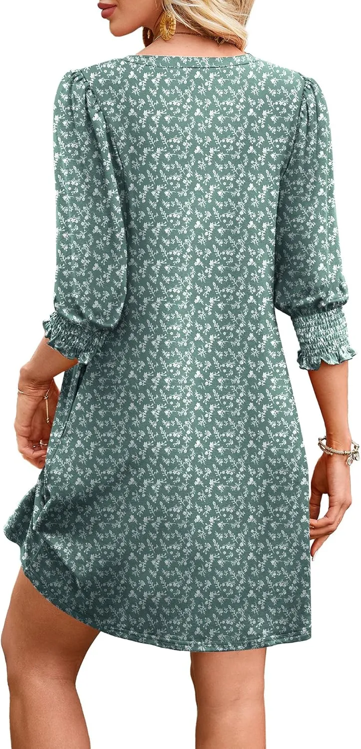 WIHOLL Women's Summer Dresses 3/4 Puff Sleeve Casual Sundress Dress with Pockets Beach Vacation 2025 Fashion