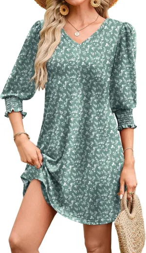 WIHOLL Women's Summer Dresses 3/4 Puff Sleeve Casual Sundress Dress with Pockets Beach Vacation 2025 Fashion