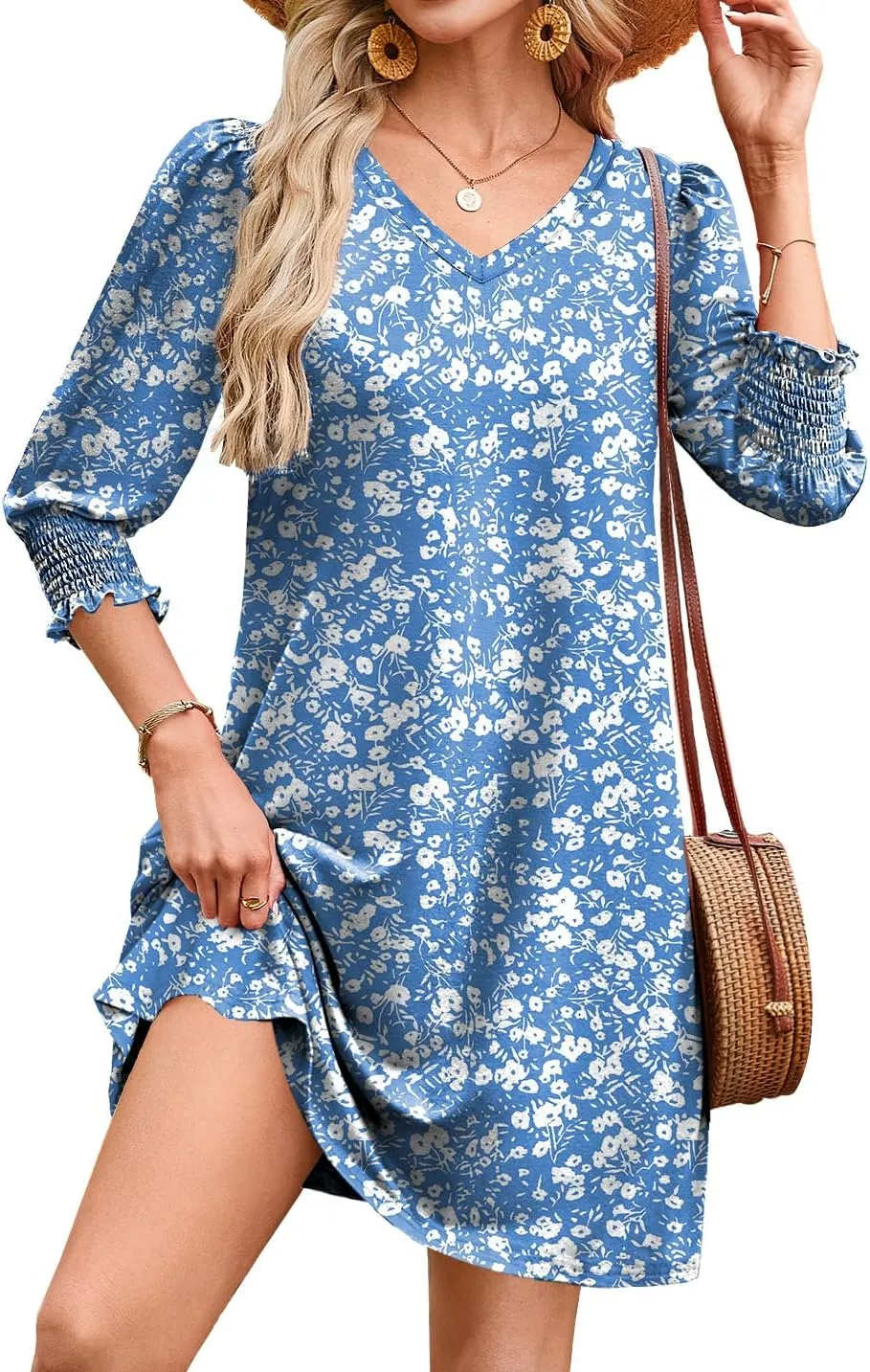WIHOLL Women's Summer Dresses 3/4 Puff Sleeve Casual Sundress Dress with Pockets Beach Vacation 2025 Fashion