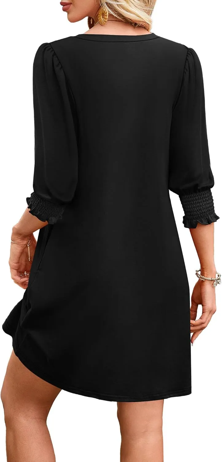 WIHOLL Women's Summer Dresses 3/4 Puff Sleeve Casual Sundress Dress with Pockets Beach Vacation 2025 Fashion