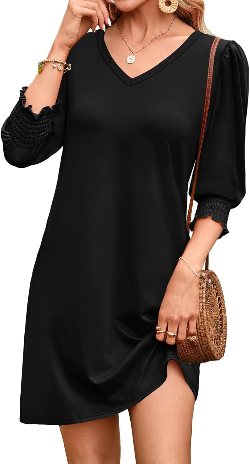 WIHOLL Women's Summer Dresses 3/4 Puff Sleeve Casual Sundress Dress with Pockets Beach Vacation 2025 Fashion