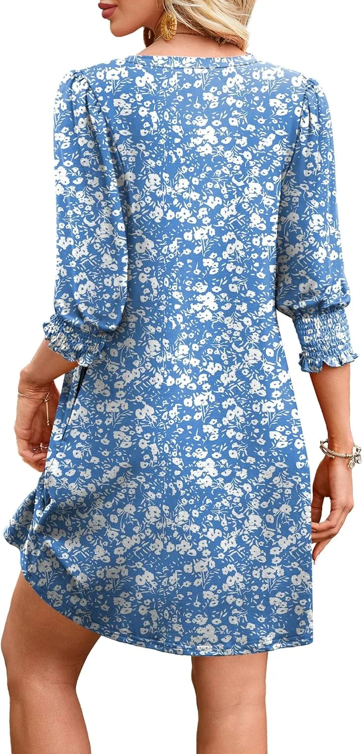 WIHOLL Women's Summer Dresses 3/4 Puff Sleeve Casual Sundress Dress with Pockets Beach Vacation 2025 Fashion