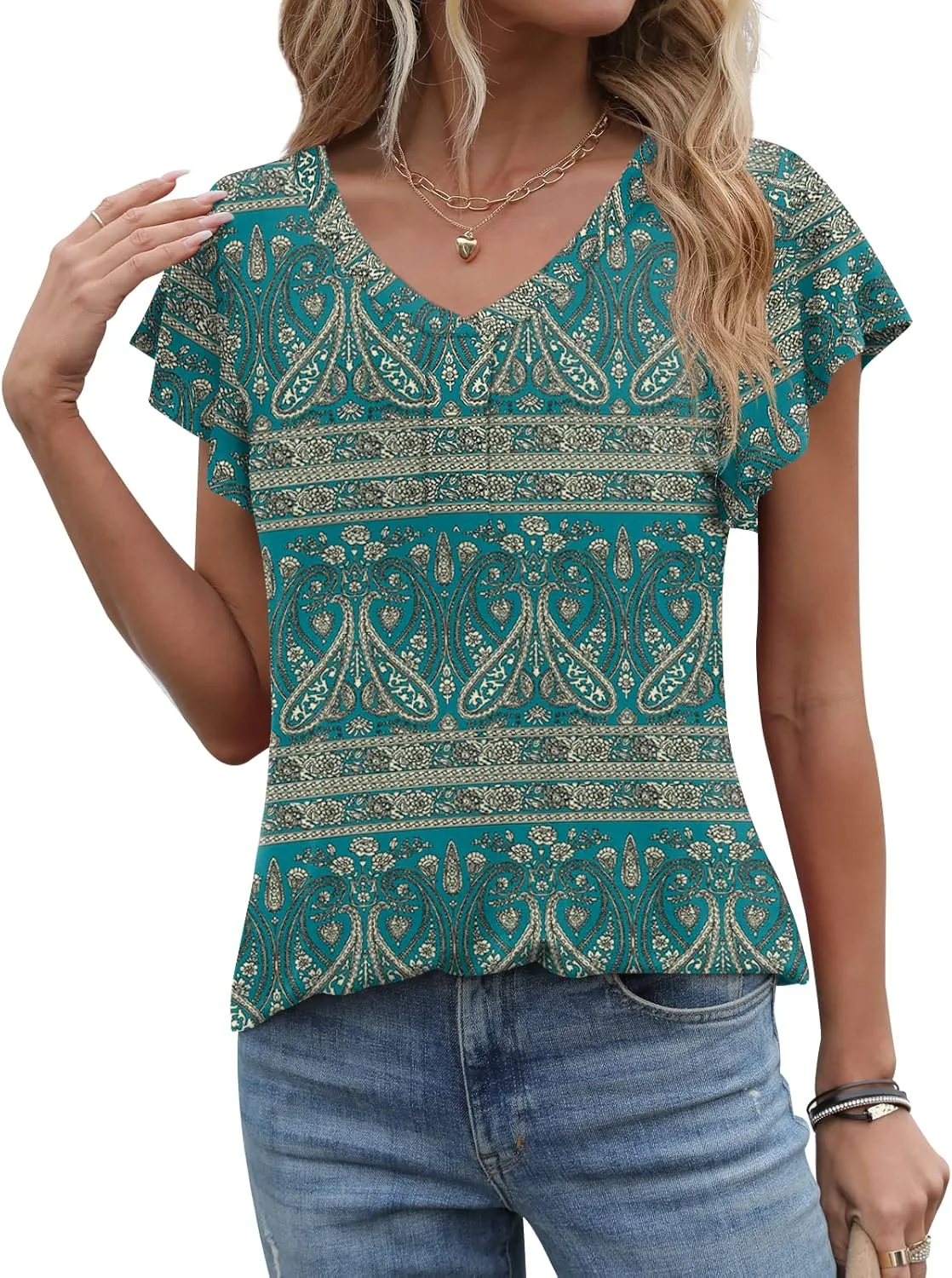 Women 2025 Summer Tops Short Sleeve T Shirts Casual V Neck Blouses Cute Loose Fit Tunic