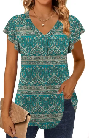 Women 2025 Summer Tops Short Sleeve T Shirts Casual V Neck Blouses Cute Loose Fit Tunic