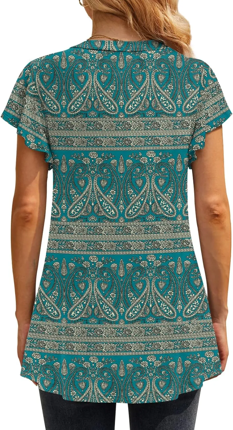 Women 2025 Summer Tops Short Sleeve T Shirts Casual V Neck Blouses Cute Loose Fit Tunic