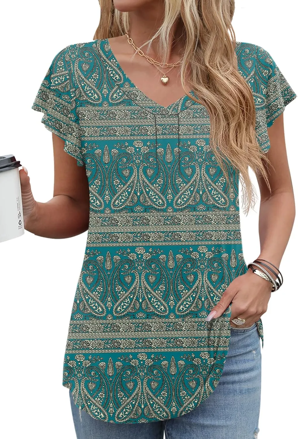 Women 2025 Summer Tops Short Sleeve T Shirts Casual V Neck Blouses Cute Loose Fit Tunic