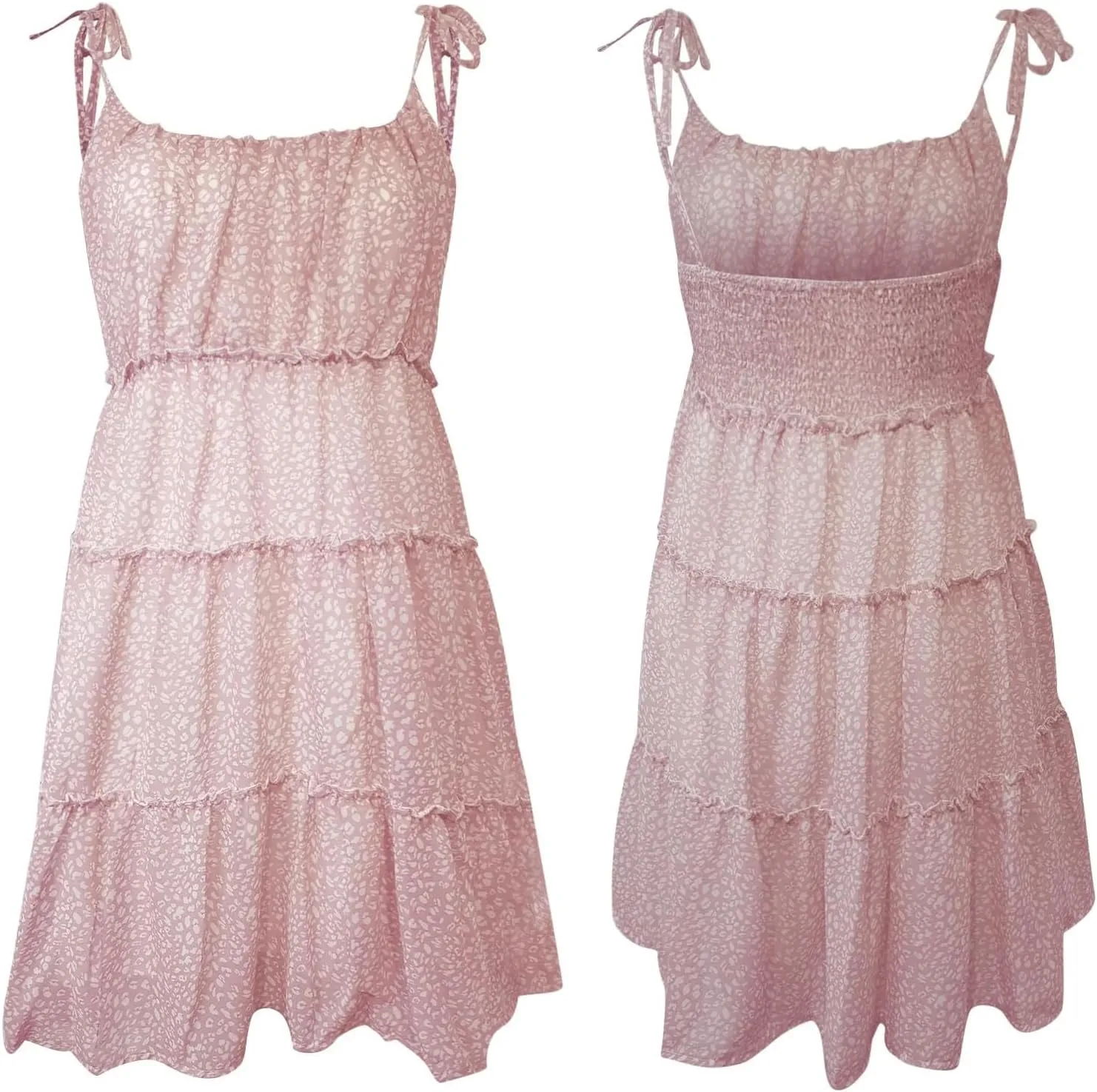Women Floral Mini Dress, 2025 Casual Summer Spaghetti Strap Boho Sundress, Cute Y2K Chiffon Flowy Ruffle Tiered Dresses