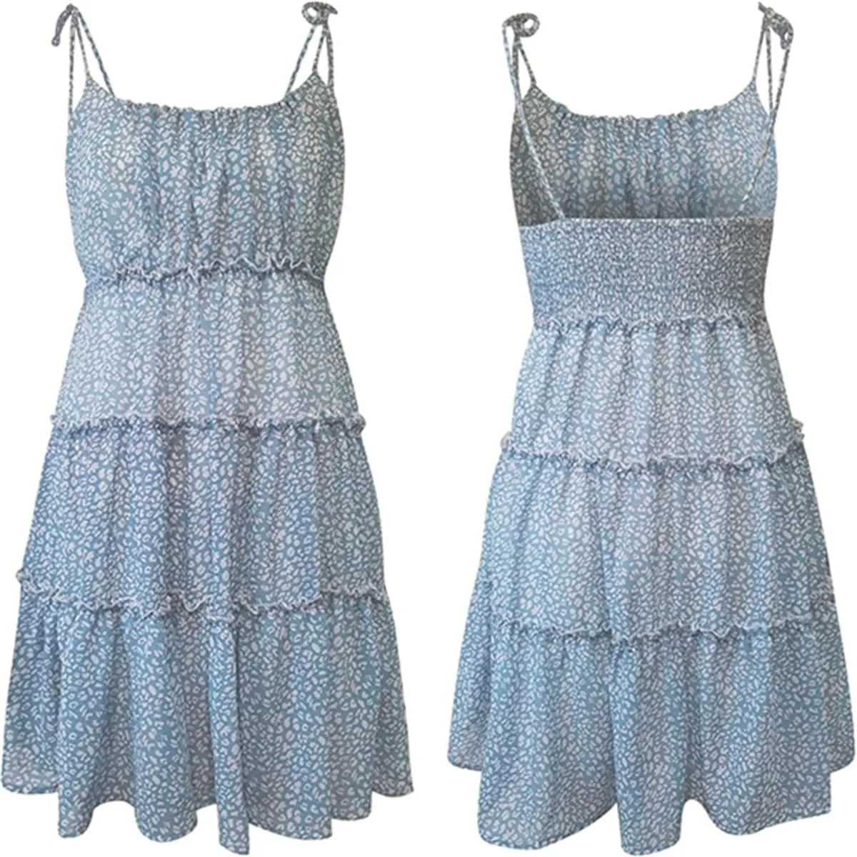 Women Floral Mini Dress Spaghetti Strap Ruffle Tiered Dress Boho Summer Spaghetti Strap Skater Dresses