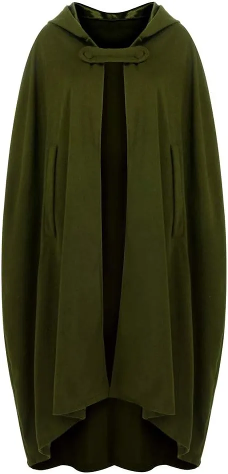 Women Hooded Trench Coat Open Front Cardigan Cloak Trendy Halloween Cosplay Costumes Tops Plain Long Hoodie Jacket Cape