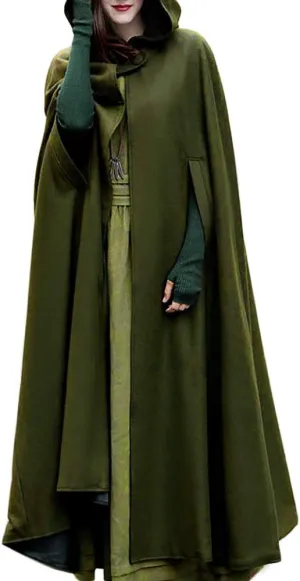 Women Hooded Trench Coat Open Front Cardigan Cloak Trendy Halloween Cosplay Costumes Tops Plain Long Hoodie Jacket Cape