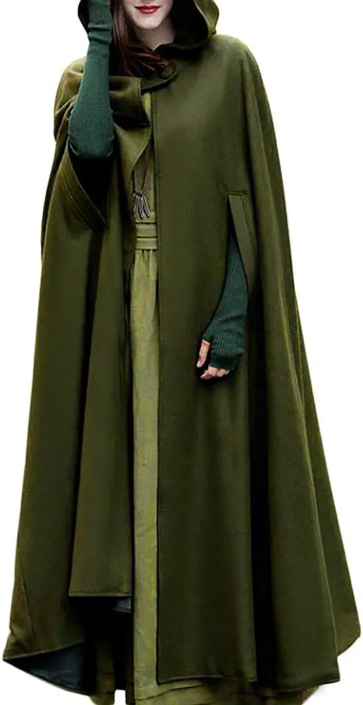 Women Hooded Trench Coat Open Front Cardigan Cloak Trendy Halloween Cosplay Costumes Tops Plain Long Hoodie Jacket Cape