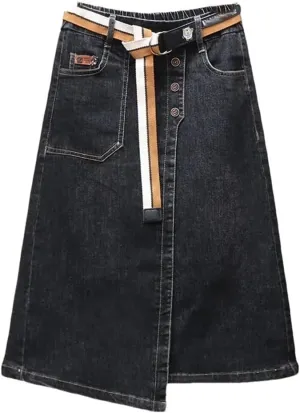 Women Irregular Denim Skirt for Elastic High Waisted A-Line Buttocks Wrapped Skirts for