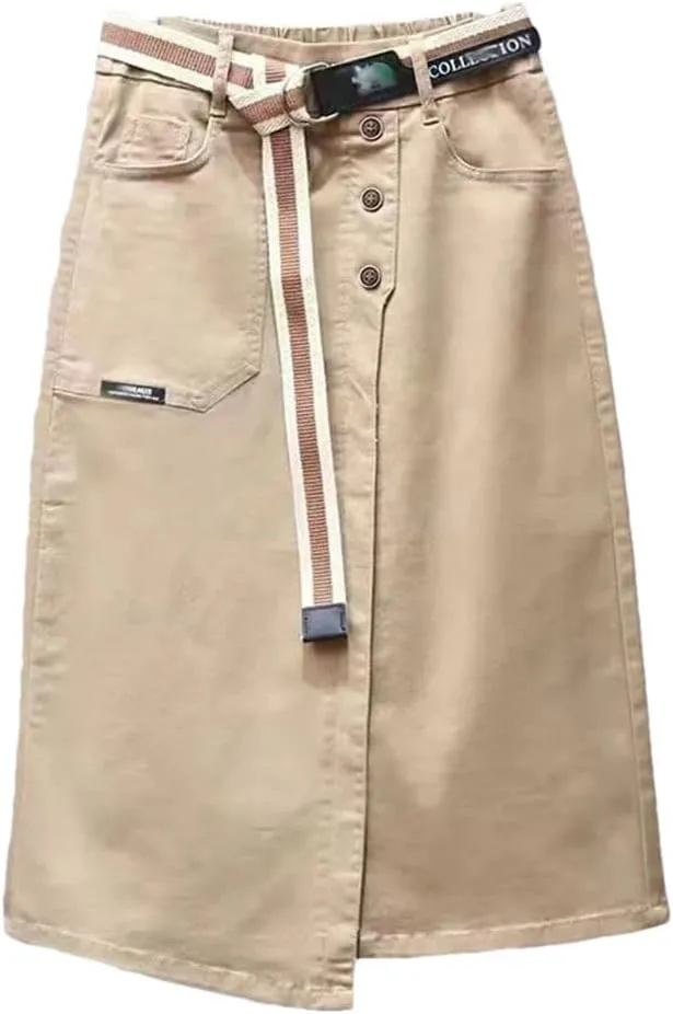 Women Irregular Denim Skirt for Elastic High Waisted A-Line Buttocks Wrapped Skirts for