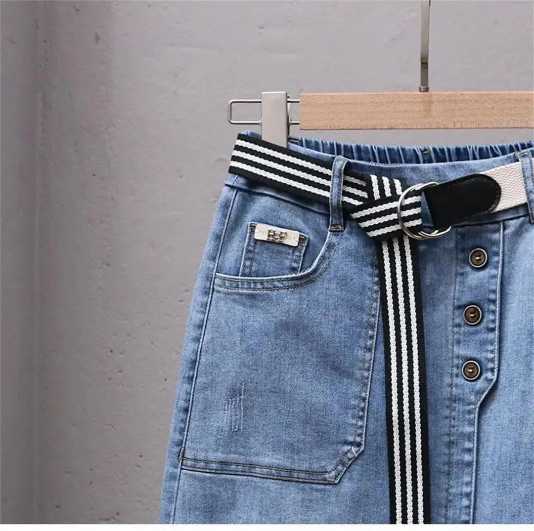 Women Irregular Denim Skirt for Elastic High Waisted A-Line Buttocks Wrapped Skirts for