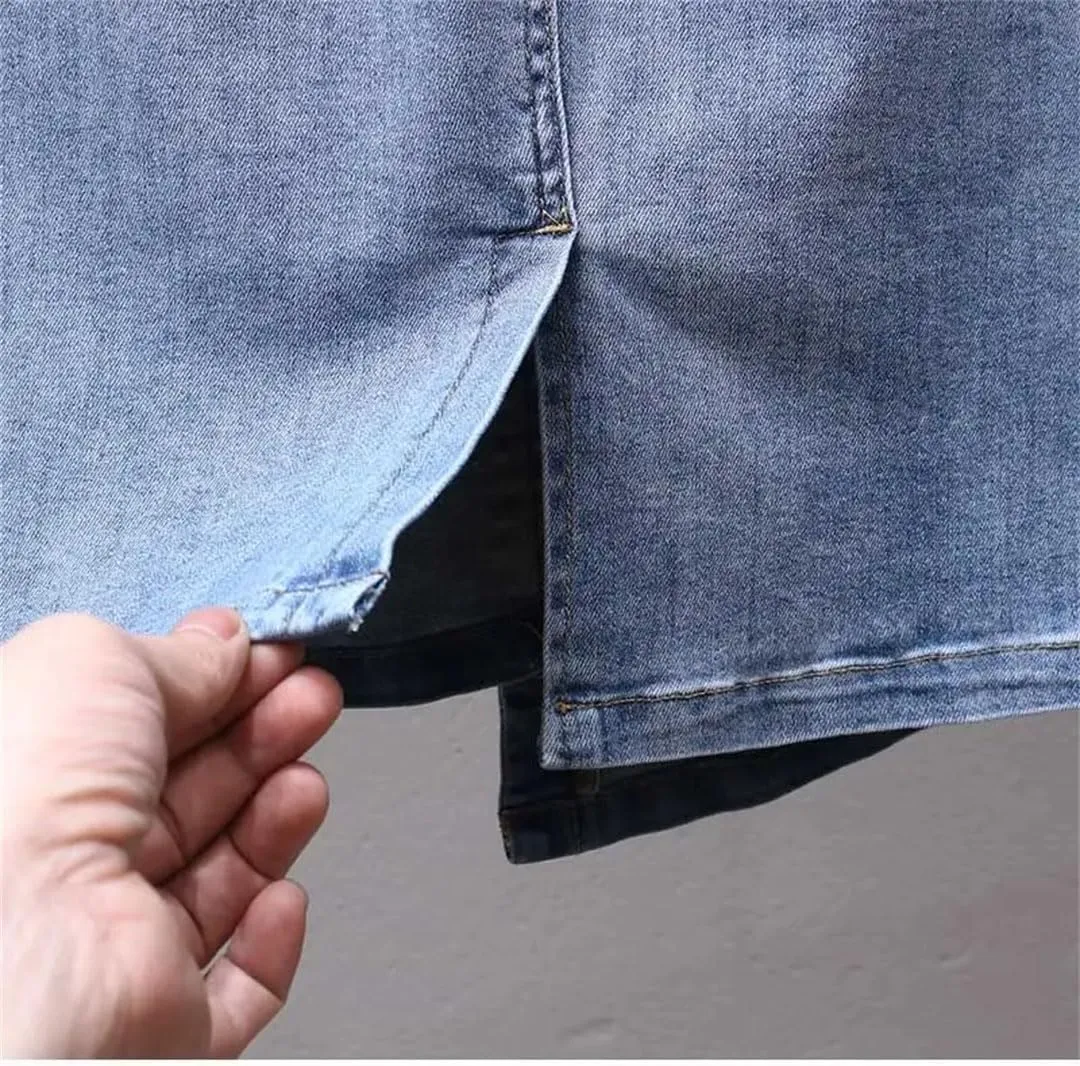 Women Irregular Denim Skirt for Elastic High Waisted A-Line Buttocks Wrapped Skirts for