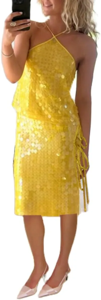Women Sequin Bead Maxi Skirt Y2K Sparkly High Waist Bodycon Skirt Night Out Party Glitter Long Skirt