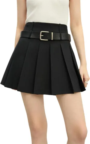 Women Spring Office High Waisted Pleated Skirt Casual Lightweight A-Line Skirts