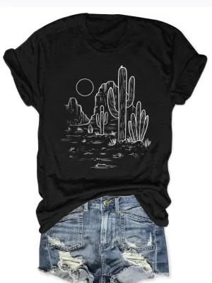 Women Vintage T Shirt Short Sleeve Summer Cactus Tshirt Funny Graphic Tees