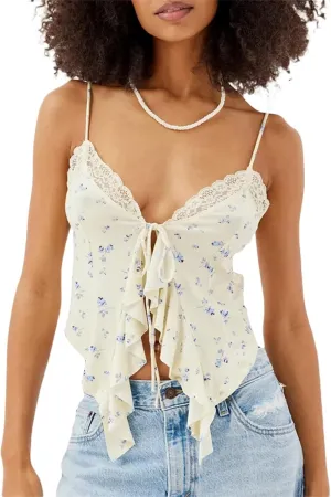 Women Y2K Sexy Tie Front Crop Top Spaghetti Strap Sleeveless Camisole Vest Summer Backless Going Out Cami Tank Tops