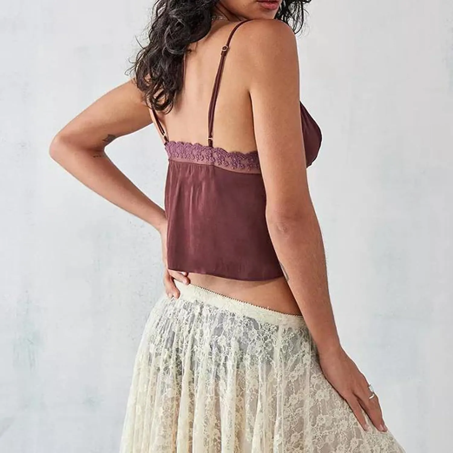 Women Y2k Tie Front Crop Tops Spaghetti Strap Square Neck Babydoll Camisole Summer Smocked Ruffle Tank Tops
