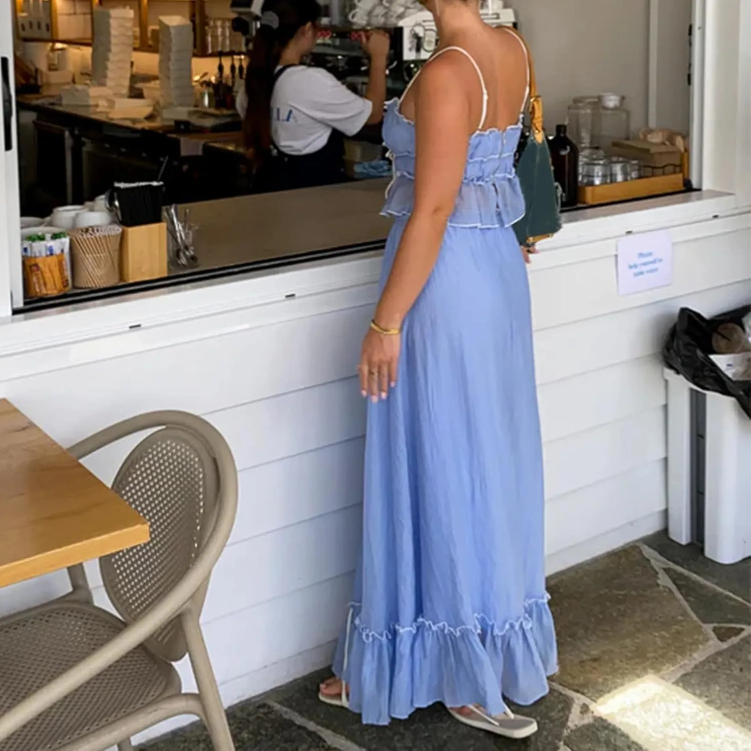 Womens 2 Piece Skirt Sets Lace Shirred Halter Tops and Swing Maxi Skirt Y2k Going Out Outfits Summer Beachwear