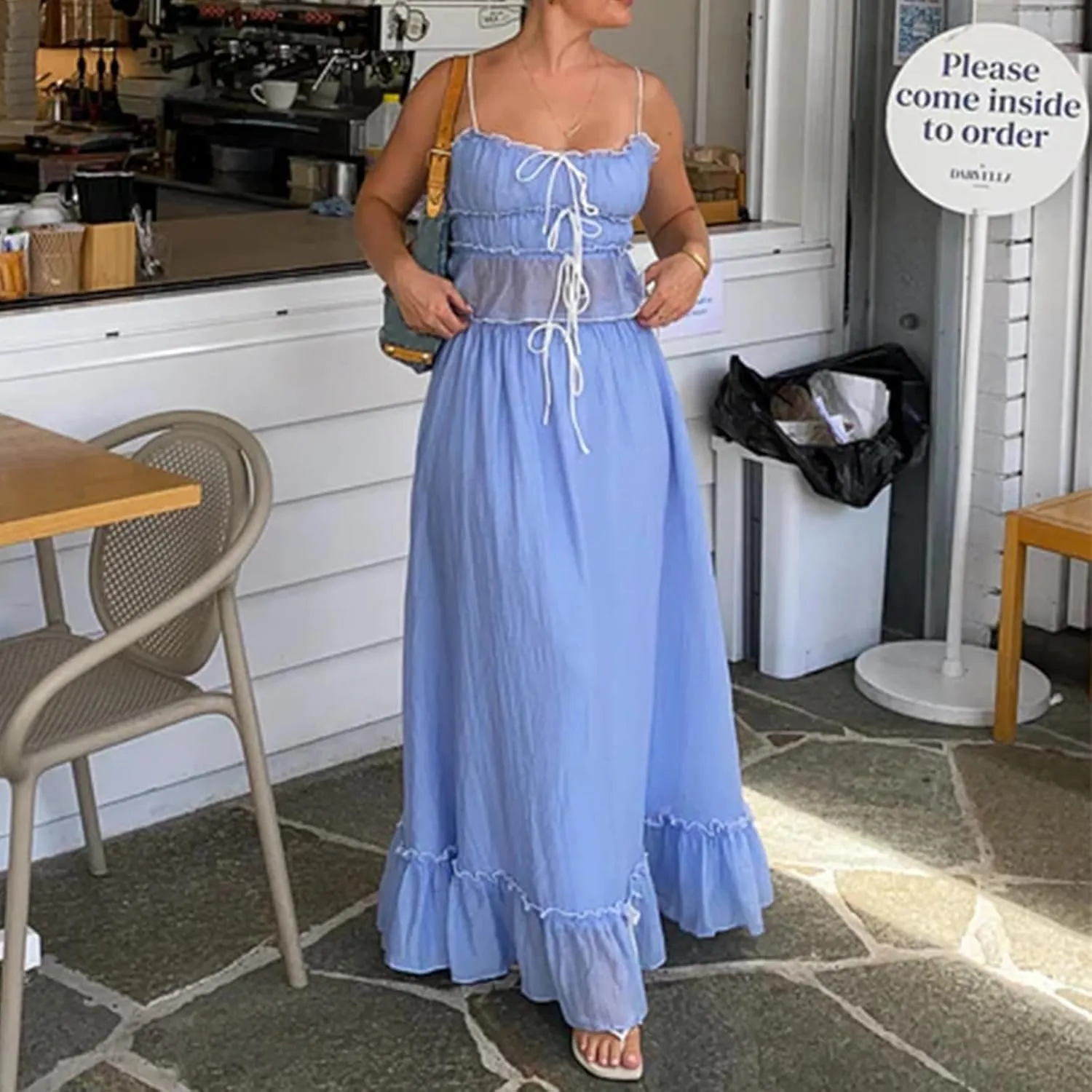 Womens 2 Piece Skirt Sets Lace Shirred Halter Tops and Swing Maxi Skirt Y2k Going Out Outfits Summer Beachwear