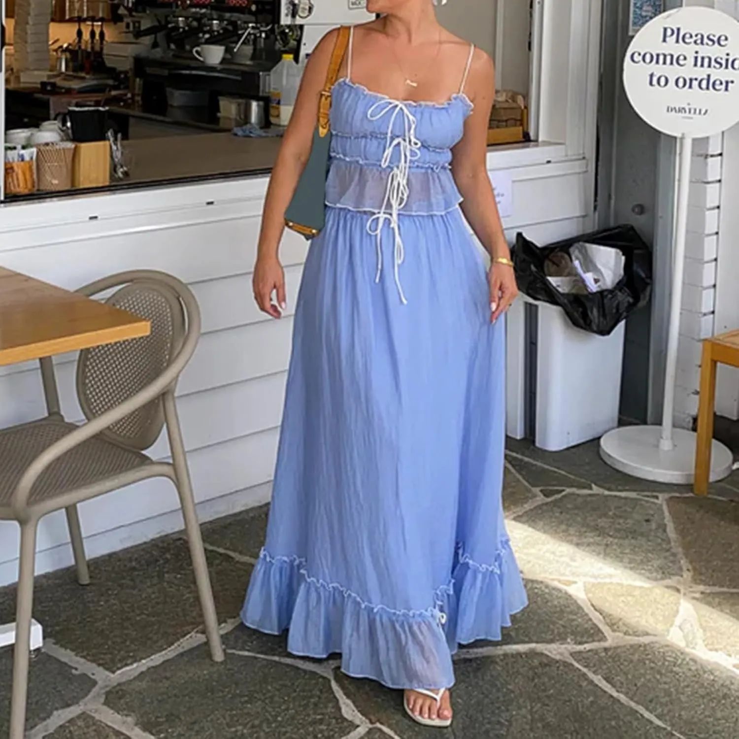 Womens 2 Piece Skirt Sets Lace Shirred Halter Tops and Swing Maxi Skirt Y2k Going Out Outfits Summer Beachwear
